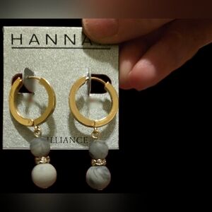 Hoop Earrings with Gray and White Marble Beads